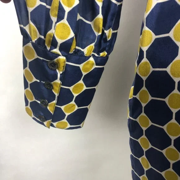 Brooks Brothers Silk Navy and Gold Geometric Dress - Picture 10 of 16